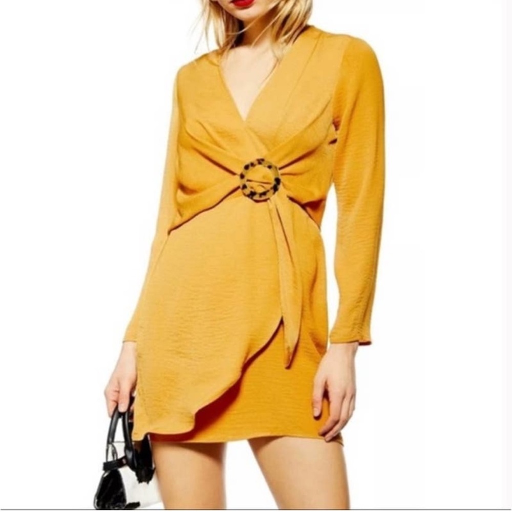 Topshop tortoise ring yellow wrap dress